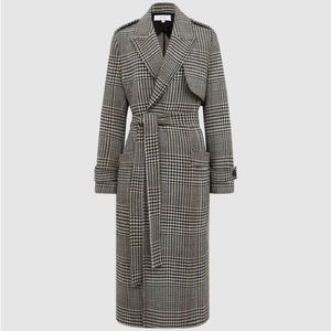 REISS Nara wool blend checked trench overcoat
